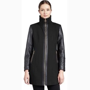 Michael Kors Leather Trimmed Wool Coat